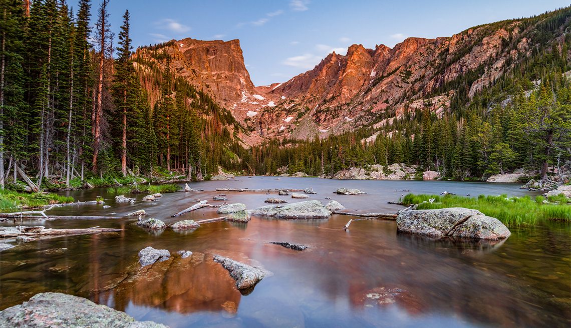 Alpenglow kisses Hallet Peak in Rocky Mountain National Park